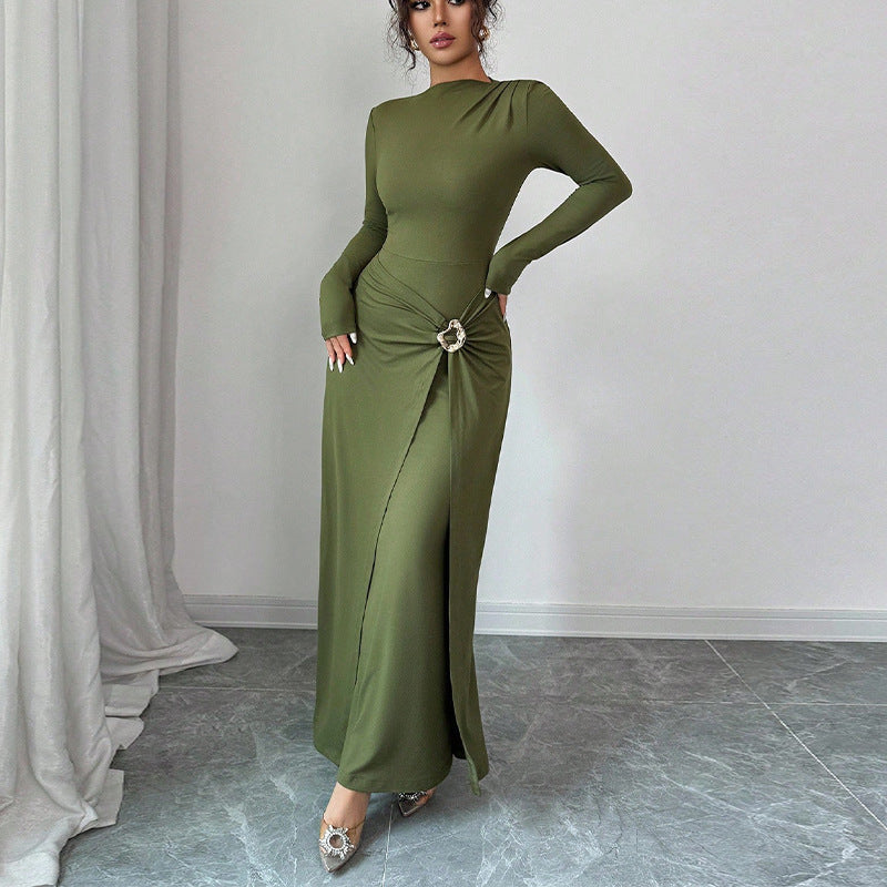 Damen Elegantes Maxikleid mit asymmetrischem Schnitt und betontem Taillenbereich Drune