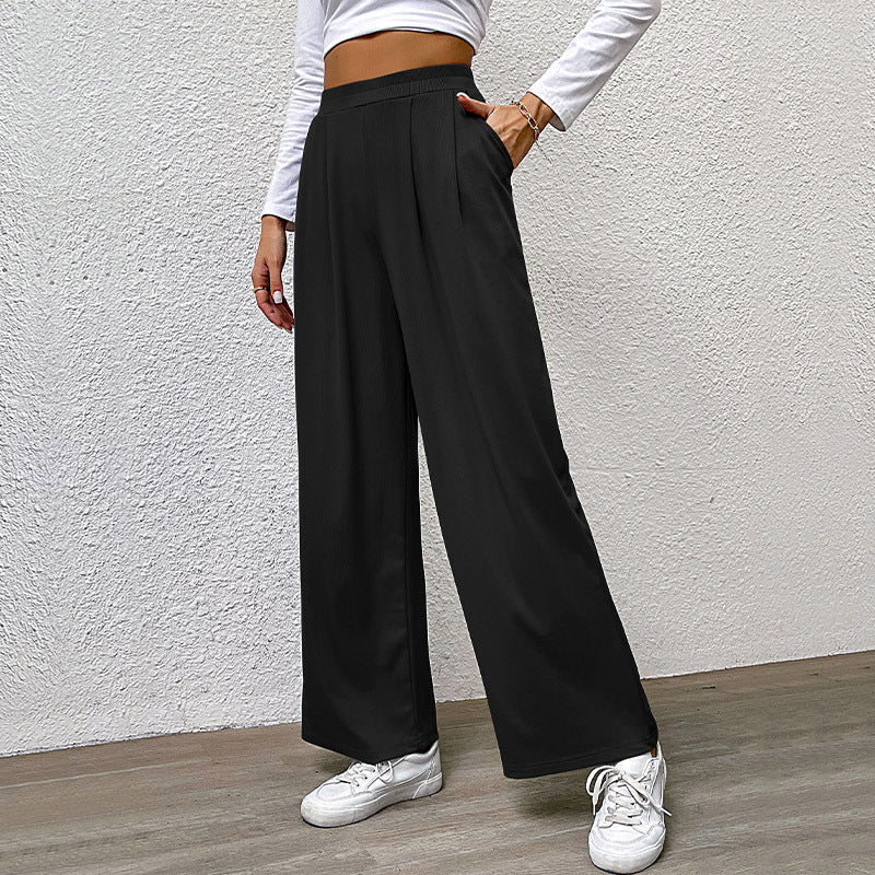 Damen elegante Palazzo-Hose mit hohem Bund und feinen Falten Drune