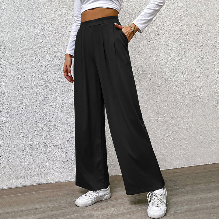 Damen elegante Palazzo-Hose mit hohem Bund und feinen Falten Drune