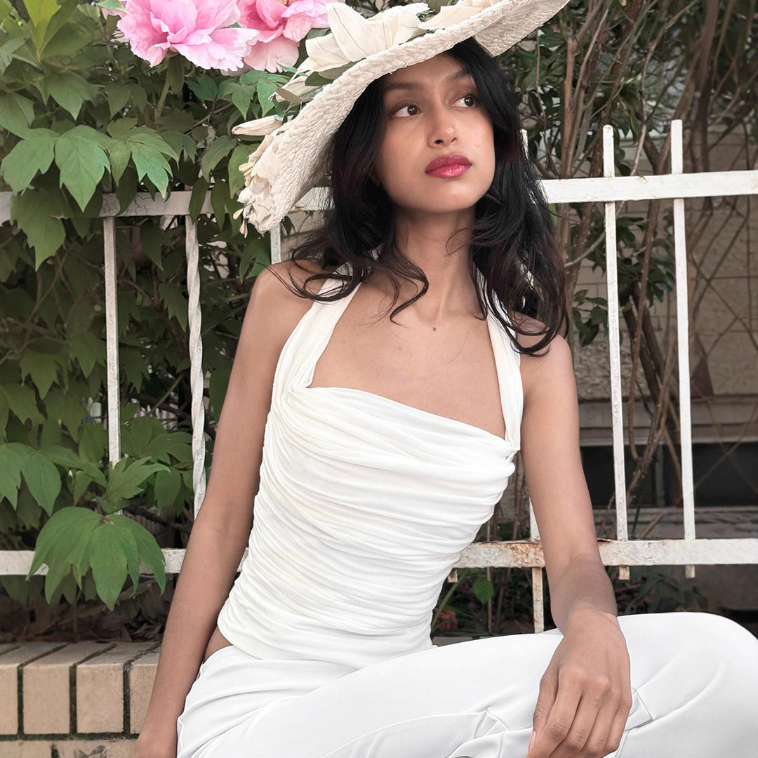 Damen Wickeloberteil mit kreativen Rüschendetails und eleganten Trägern Drune