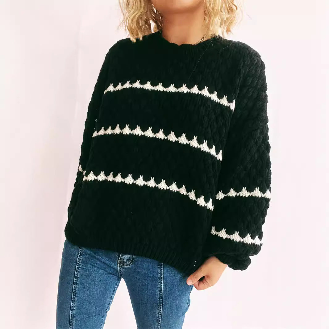 Damen Grob gestrickter Pullover mit modernem Muster und lässigem Schnitt Drune