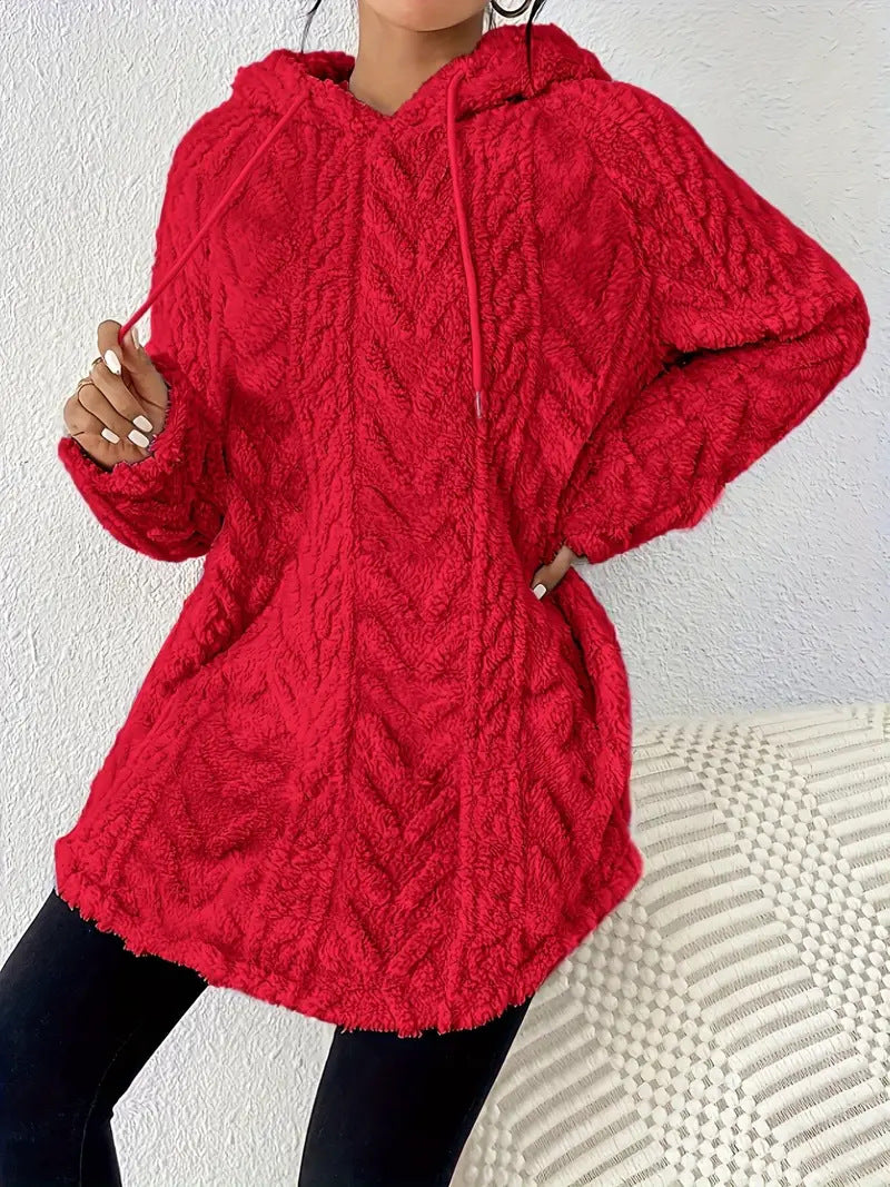 Damen Flauschiger Kapuzenpullover mit Zopfdesign Drune