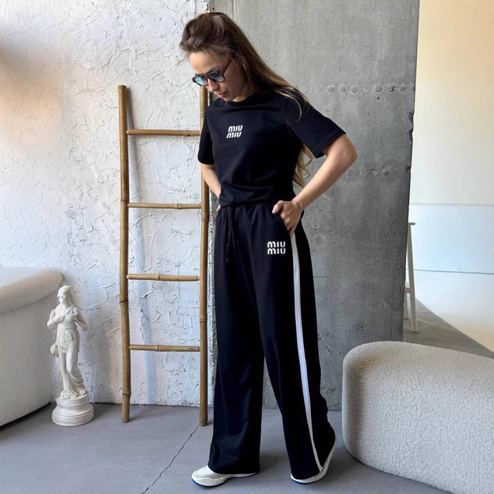 Damen Sportliches T-Shirt und lässige Weite Hose Set Drune