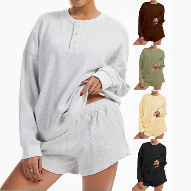 Damen Lässiger Oversized Pullover und Shorts Set Drune