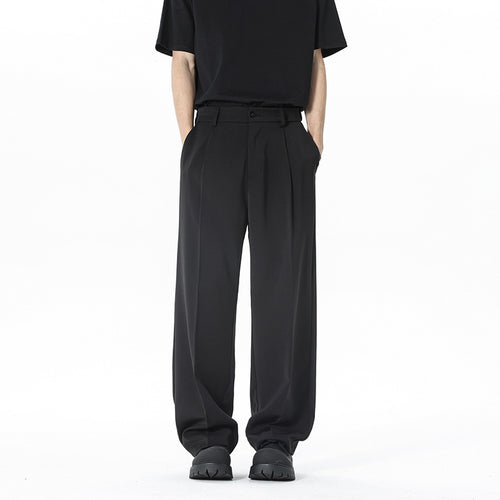 Herren nan weite Bundfalte Stoffhose mit hoher Taille, gerade Beinform und dezenten Seitentaschen Drune