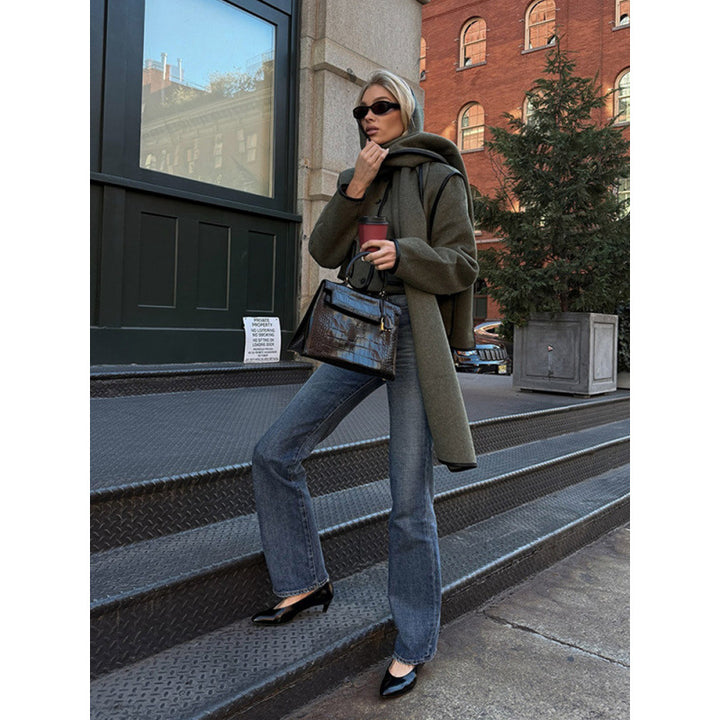 Damen Elegante cropped Jacke mit schickem Schal und raffinierten Taschen Drune