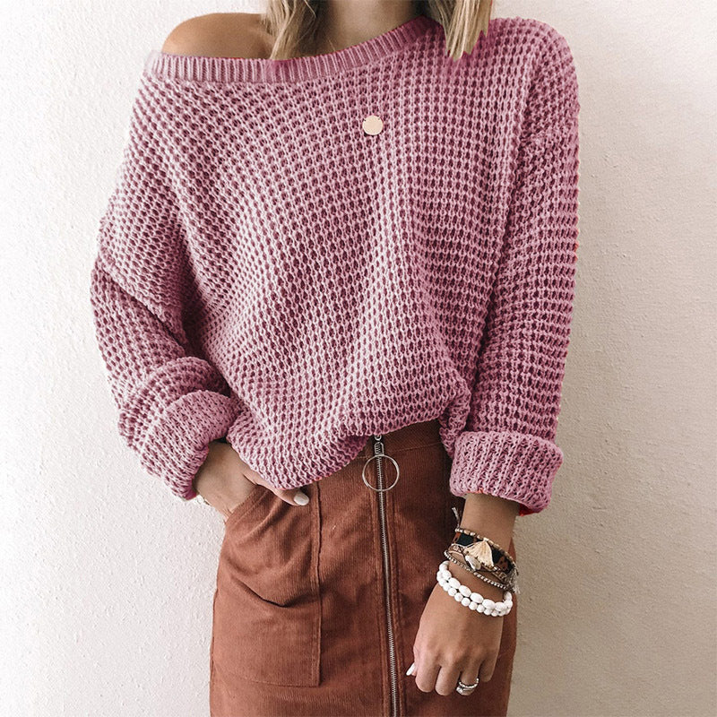 Damen lässiger Strickpullover mit weitem Schnitt und off-shoulder Design Drune