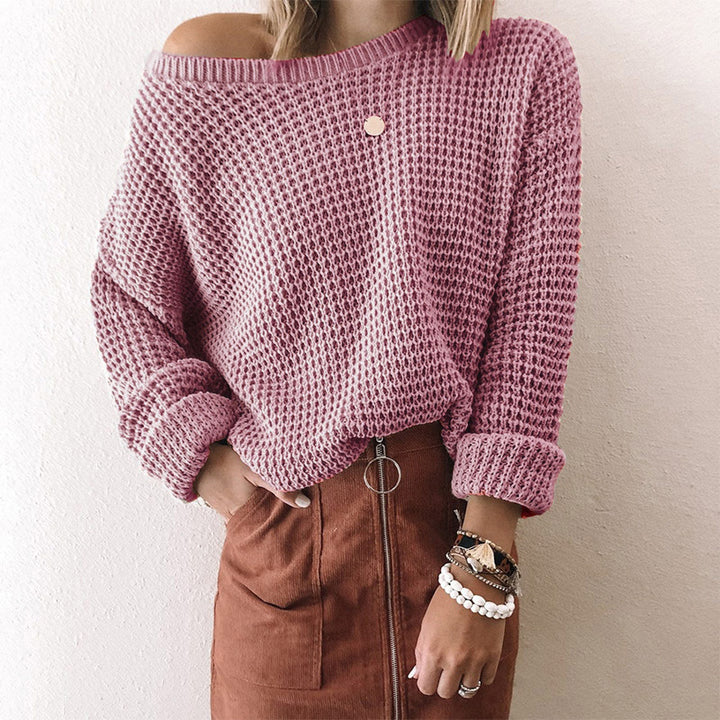Damen lässiger Strickpullover mit weitem Schnitt und off-shoulder Design Drune