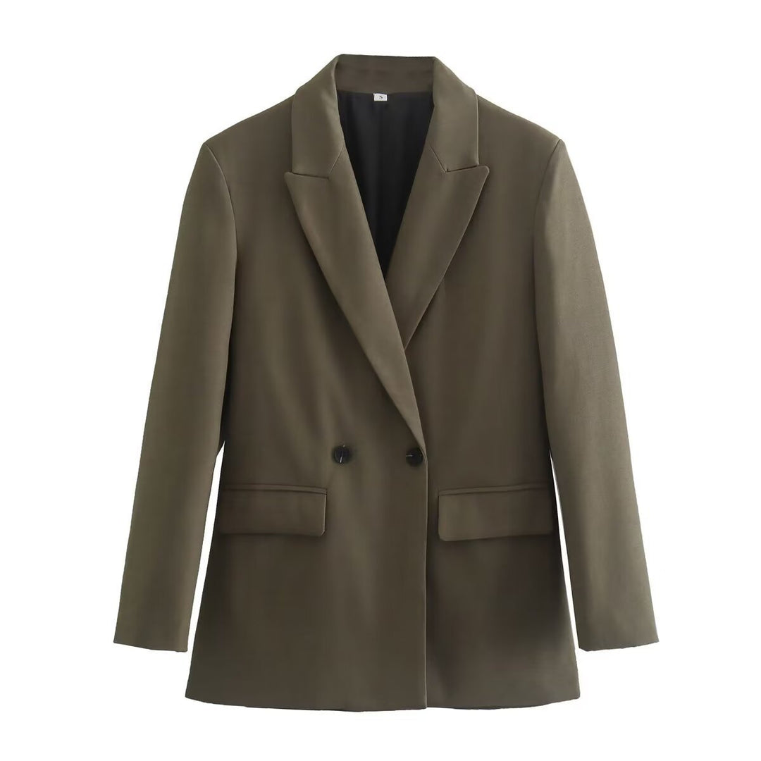 Damen nan taillierter Doppelreiher-Blazer mit spitzem Revers, Pattentaschen und leichtem Innenfutter Drune