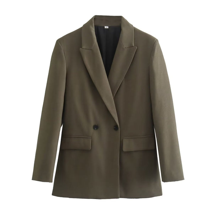 Damen nan taillierter Doppelreiher-Blazer mit spitzem Revers, Pattentaschen und leichtem Innenfutter Drune