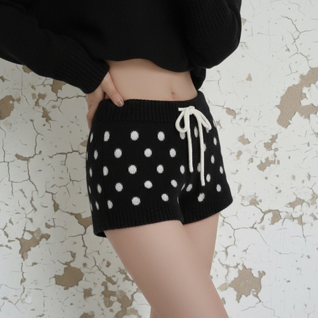 Damen Sportliche Kurze Hose mit gepunktetem Design und verstellbarem Bund Drune