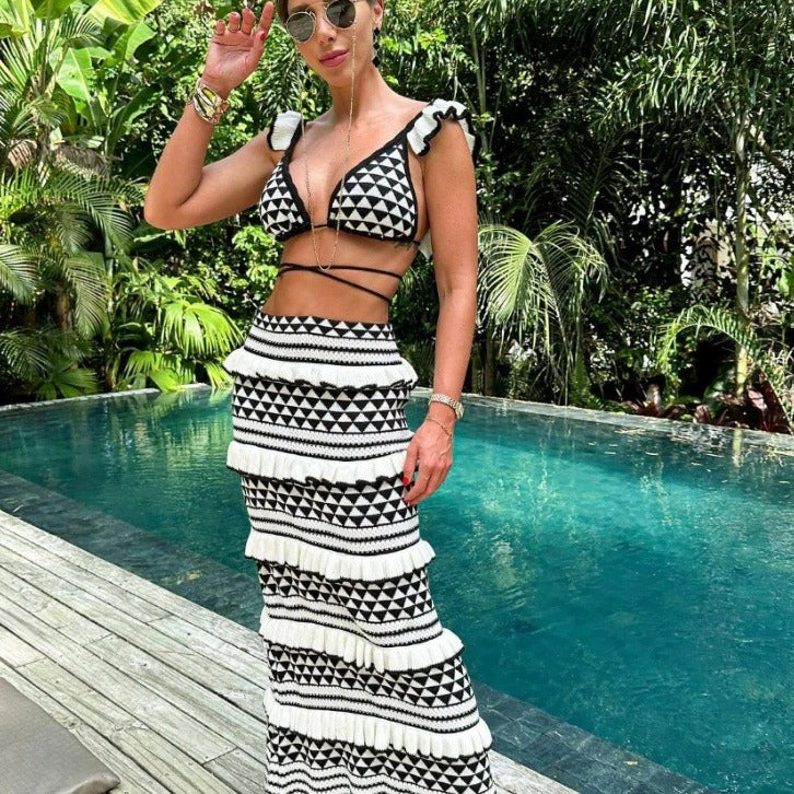Damen Bikiniset mit raffinierten Fransen und geometrischen Mustern Drune