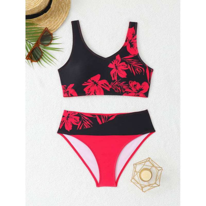 Damen Bikini-Set mit hohem Bund und floralem Muster Drune