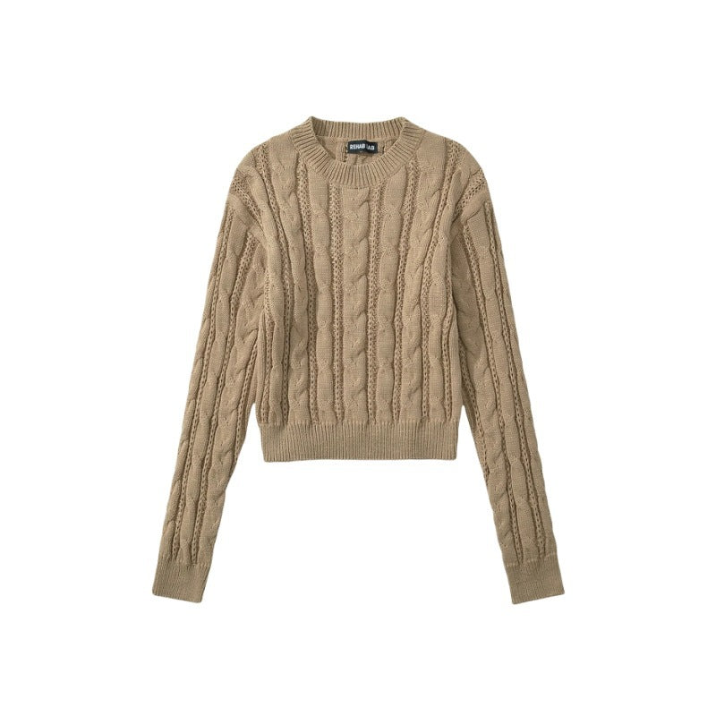 Damen modischer Strickpullover mit Kabelmuster und figurbetonendem Schnitt Drune
