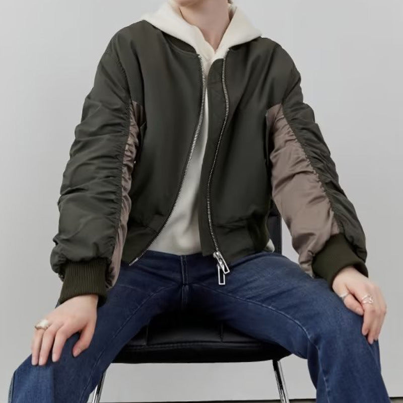 Damen modische Bomberjacke mit strukturiertem Design und praktischen Taschen Drune