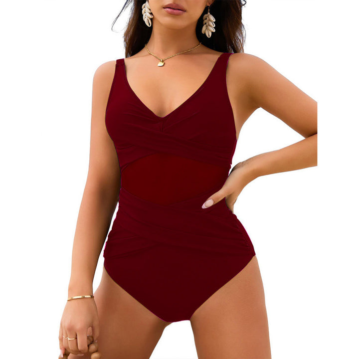 Damen Einteiler Badeanzug mit stylischem Wickel-Design und figurformenden Einsätzen Drune