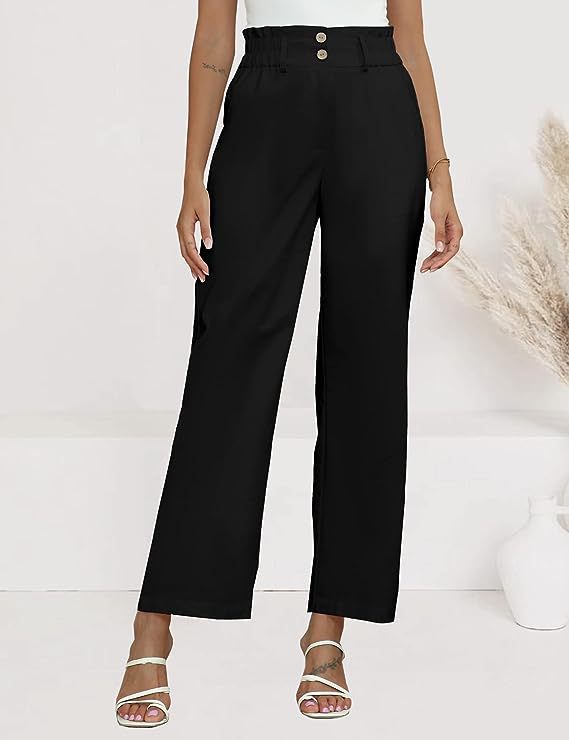 Damen weite Stoffhose mit elastischem Bund und modischen Knopfdetails Drune