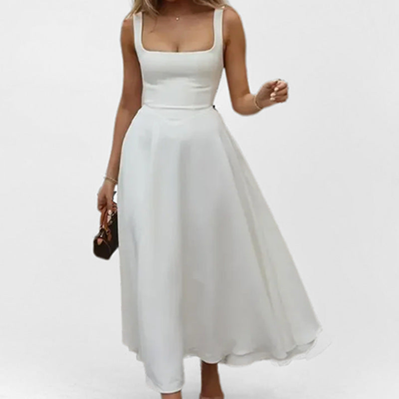 Damen Maxikleid mit elegantem Quadrat-Ausschnitt und schwingendem Rock Drune