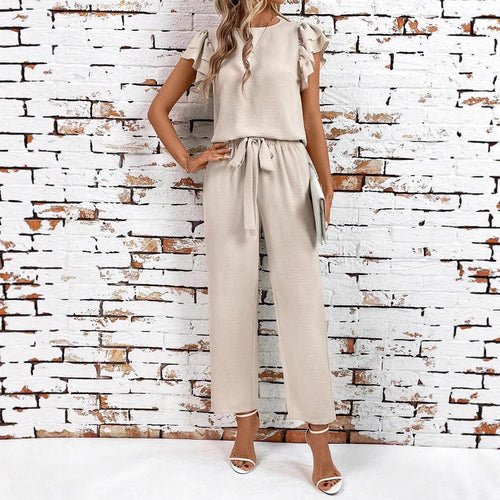 Frauen eleganter Rüschenärmel Jumpsuit Drune