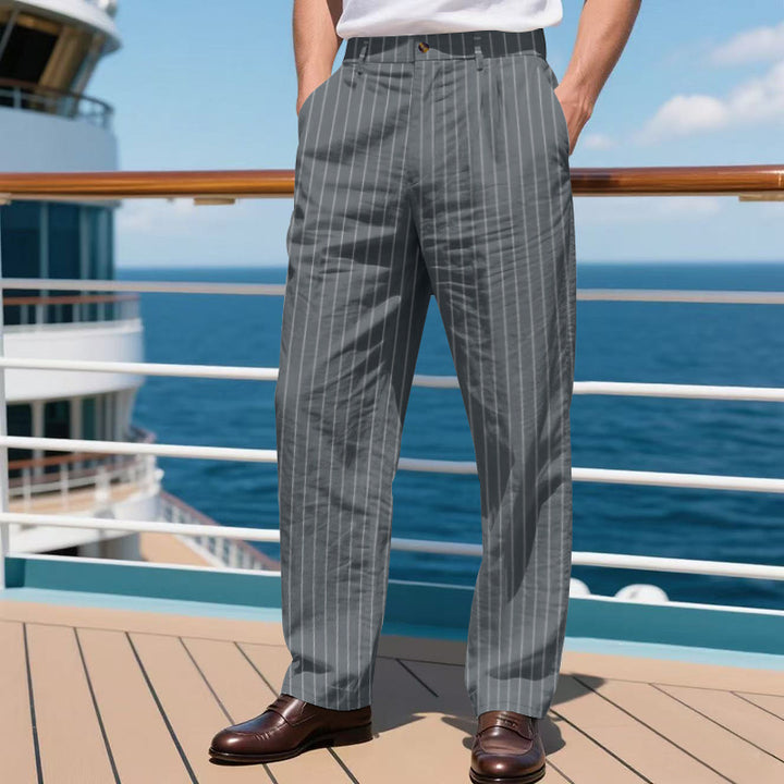 Herren nan elegante Nadelstreifen-Anzughose mit weitem Bein, Bügelfalte und hohem Bund Drune
