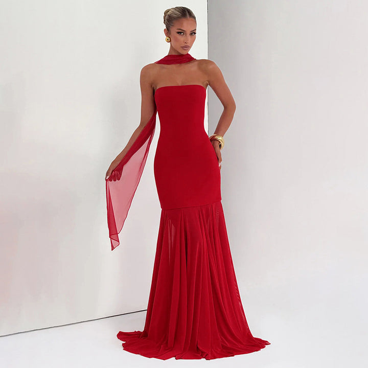 Damen Elegantes Abendkleid mit transparenten Drapierungen Drune
