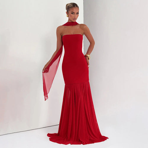 Damen Elegantes Abendkleid mit transparenten Drapierungen Drune