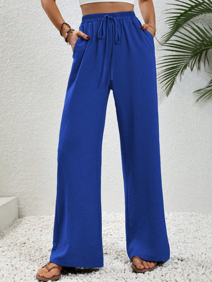 Damen weite Palazzo-Hose mit elastischem Bund und seitlichen Taschen Drune