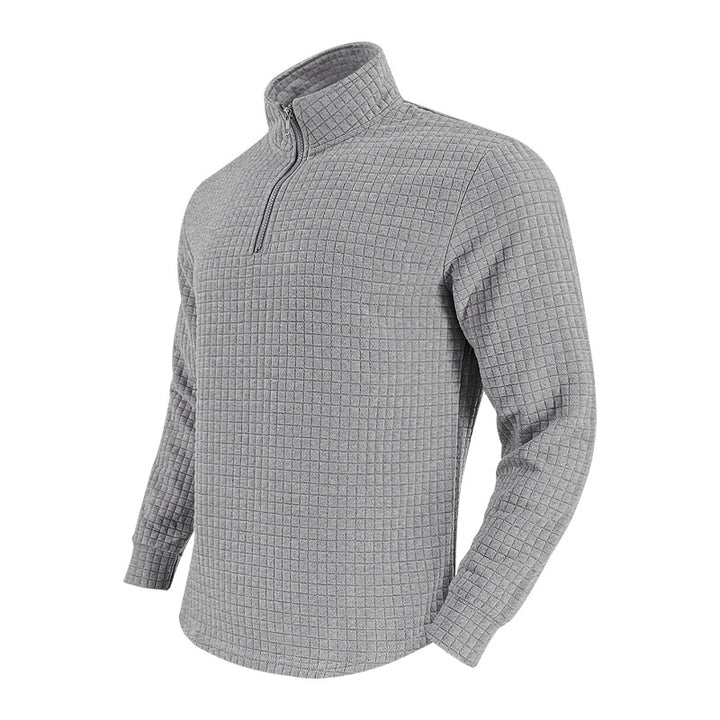 Herren nan strukturierter Grid-Halbzip-Pullover mit hohem Stehkragen und elastischem Komfortsaum Drune