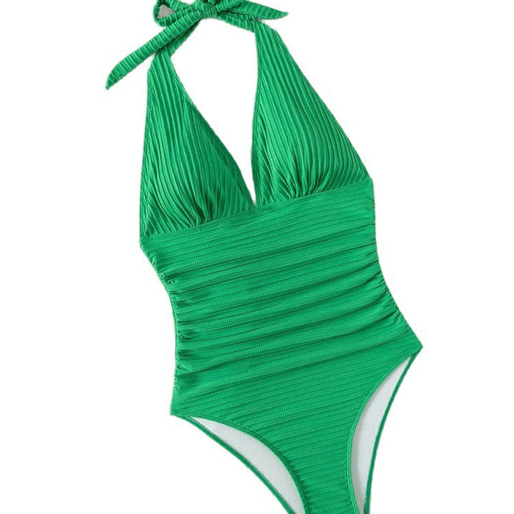 Damen Einteiler Badeanzug mit tiefem V-Ausschnitt und eleganten Rippendetails Drune