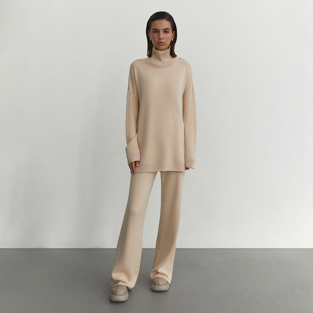 Damen Weit geschnittenes Strick-Pullover-Set mit hohem Kragen und komfortabler Passform Drune