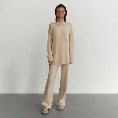 Damen Weit geschnittenes Strick-Pullover-Set mit hohem Kragen und komfortabler Passform Drune