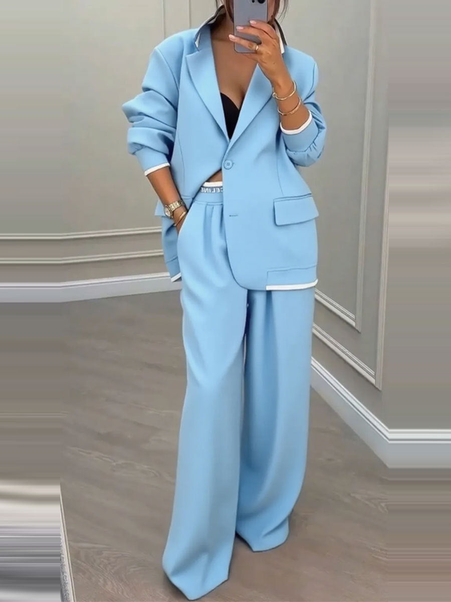 Damen elegantes Zweiteiler-Set mit oversized Blazer und weiter Hose Drune
