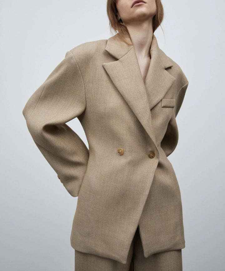 Damen Modischer Oversized Blazer mit doppelter Knopfleiste und strukturiertem Stoff Drune