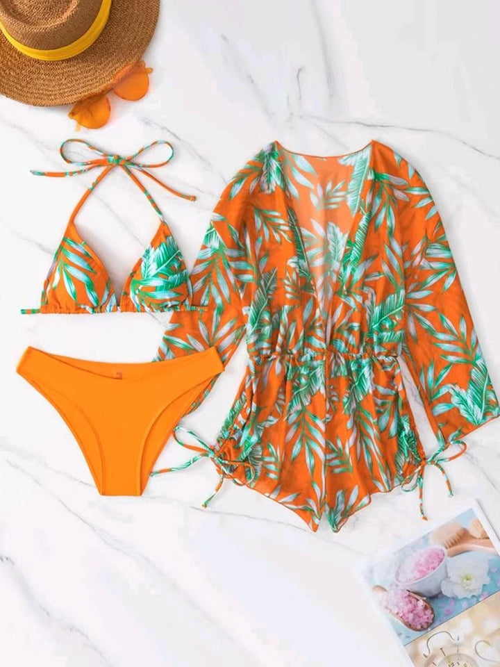 Damen Wendbare Strandmode mit floralem Kimono und Bikini Drune