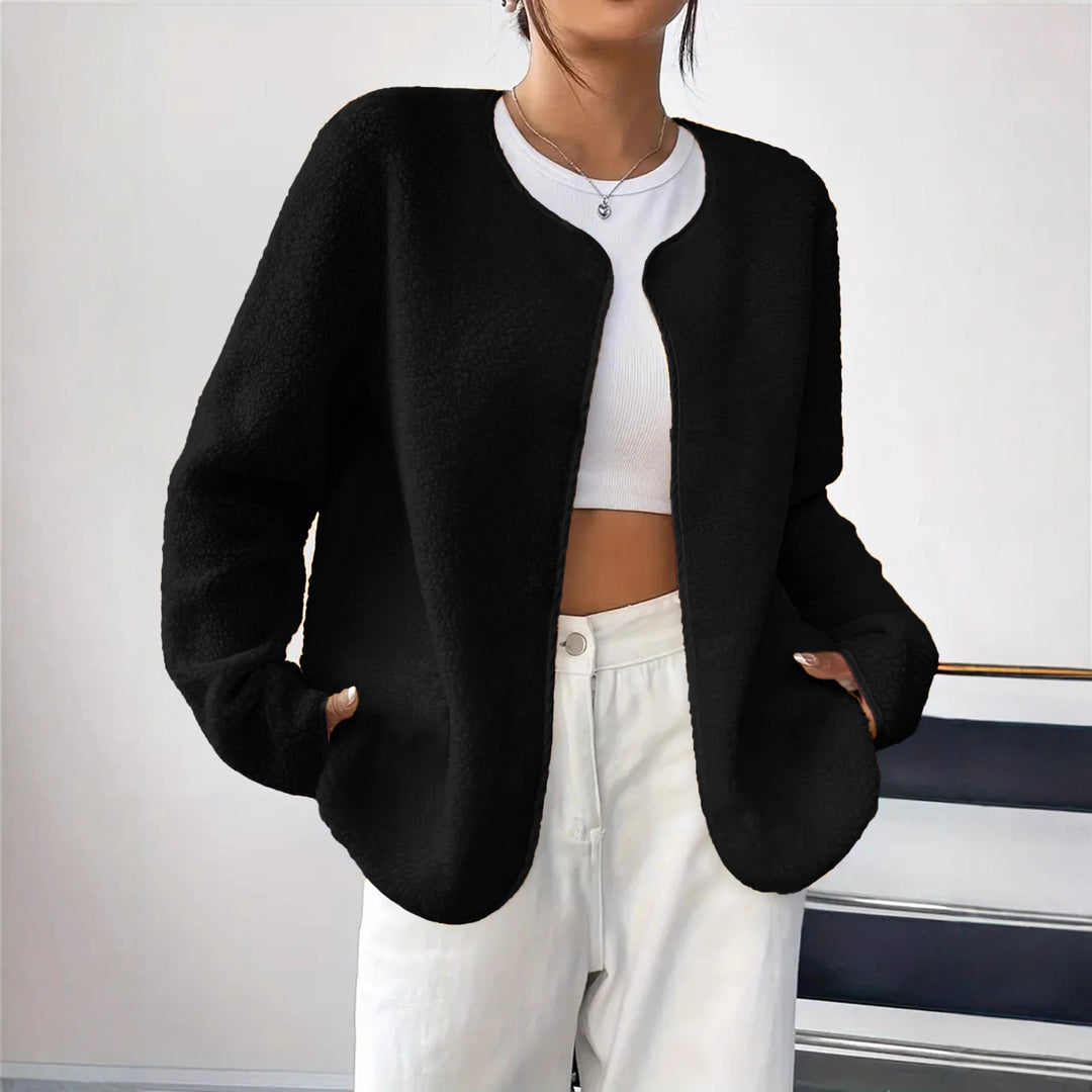 Damen lässige Fleecejacke mit offenem Schnitt und praktischen Taschen Drune