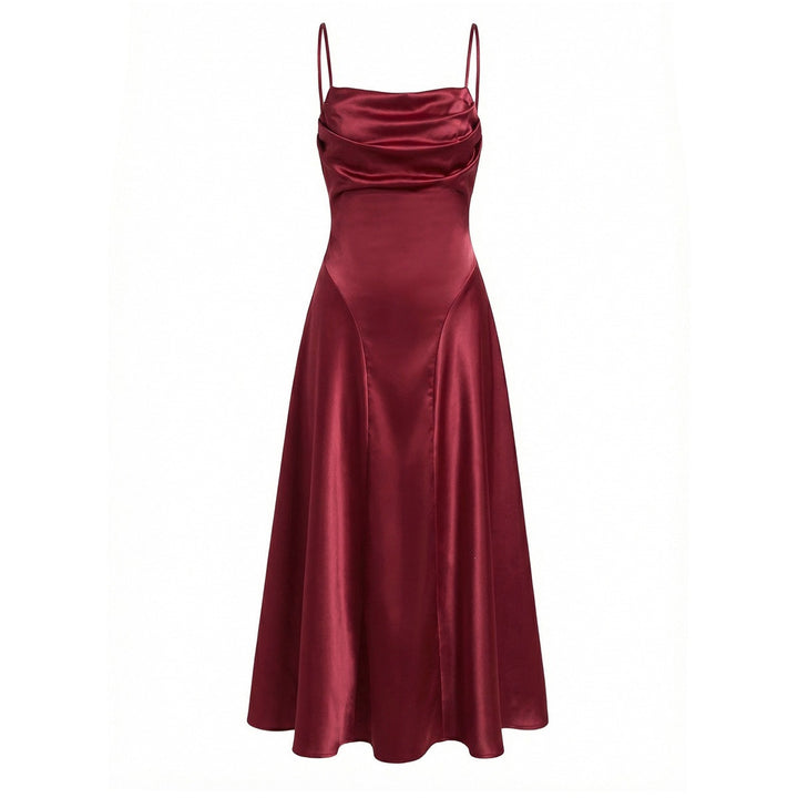 Damen Satin Abendkleid mit Drapé-Ausschnitt Drune