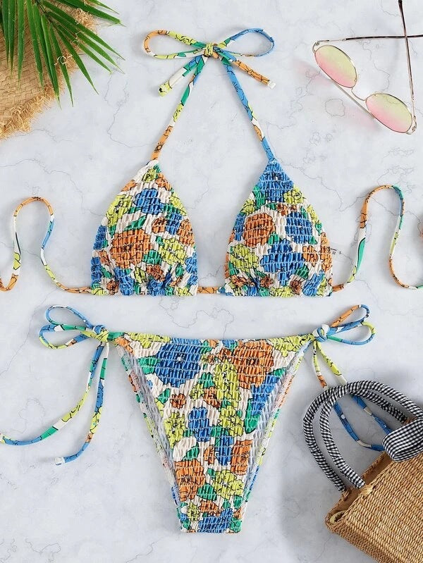 Damen Triangel-Bikini mit verspieltem Raff-Design Drune