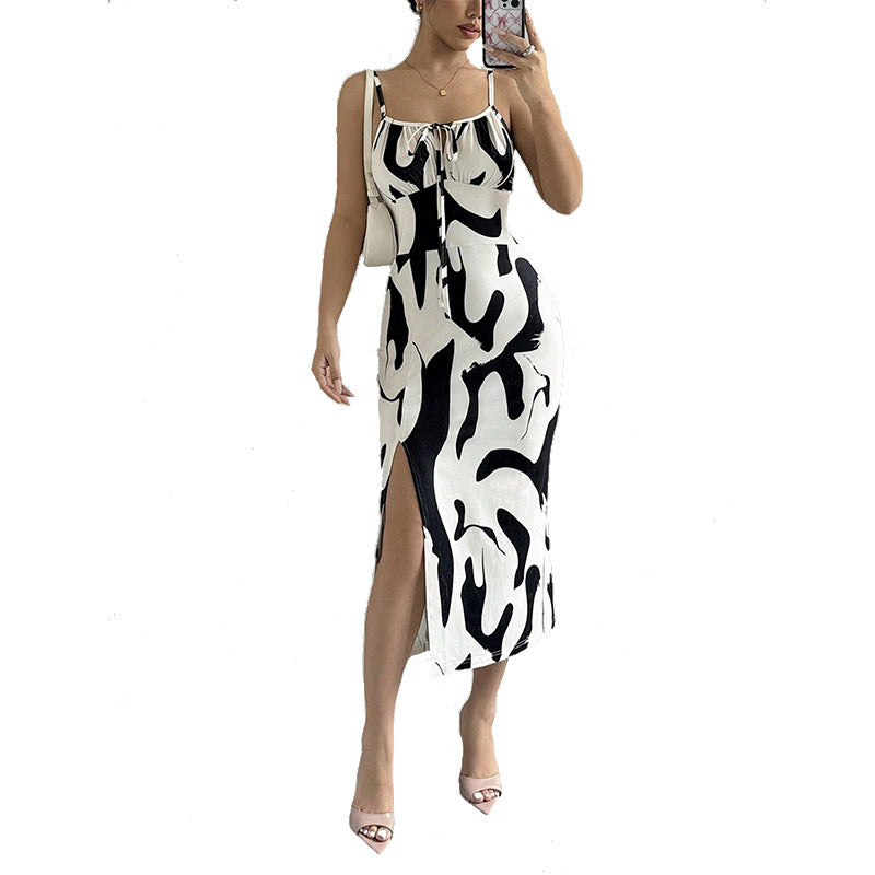 Damen figurbetonendes Maxikleid mit verstellbaren Trägern und raffiniertem Schlitz Drune