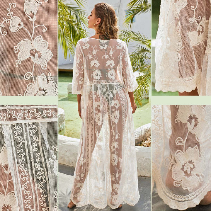 Damen eleganter Kimono mit floralem Spitzenmuster Drune