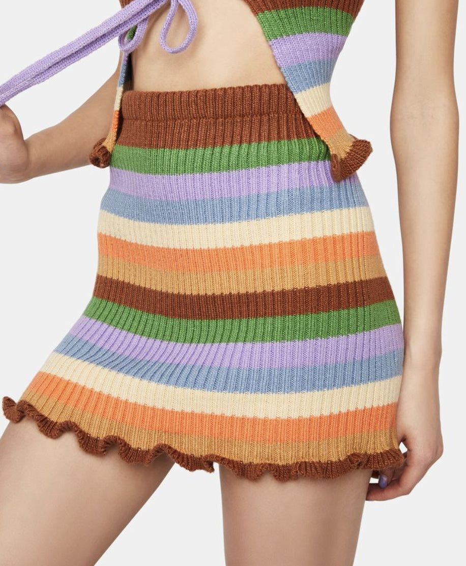 Damen figurbetontes Crop-Top mit modischen Streifen und Rüschendetails Drune