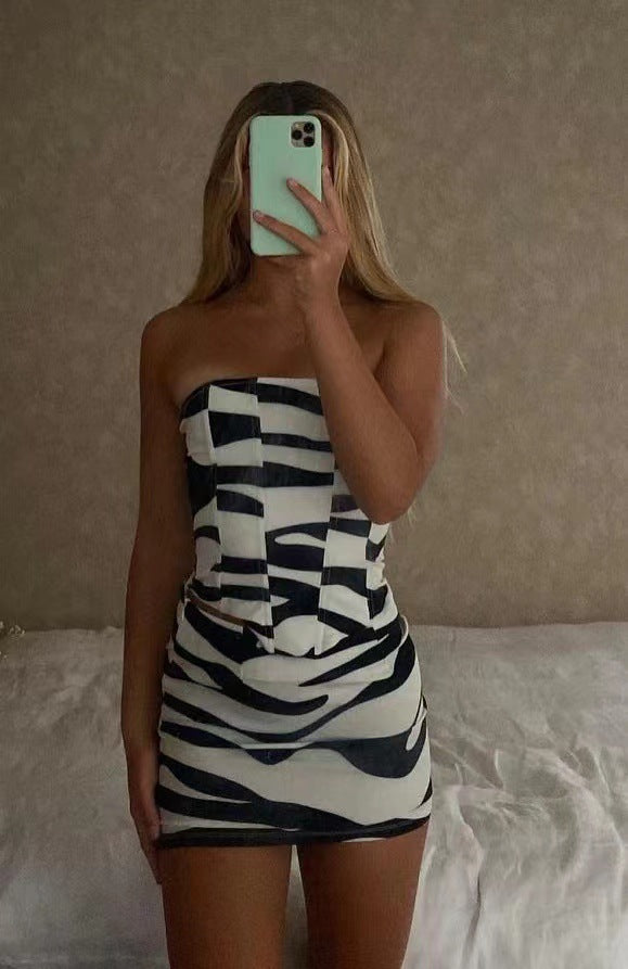 Damen Mini-Kleid mit strukturiertem Zebra-Muster und schmalem Schnitt Drune