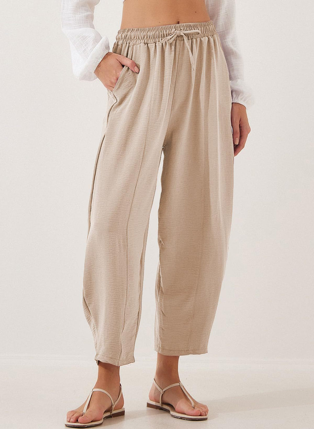 Damen lässige Freizeithose mit elastischem Bund und praktischen Seitentaschen Drune
