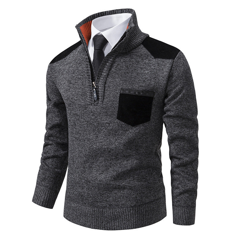 Herren lässiger Pullover mit halbem Reißverschluss und modernem Kragen Drune