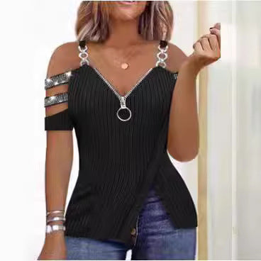 Damen Elegantes Oberteil mit asymmetrischem Schnitt und dekorativem Reißverschluss Drune