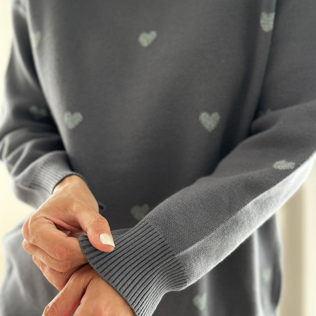 Damen herbstlicher Strickpullover mit Herzenmuster und komfortablem Schnitt Drune