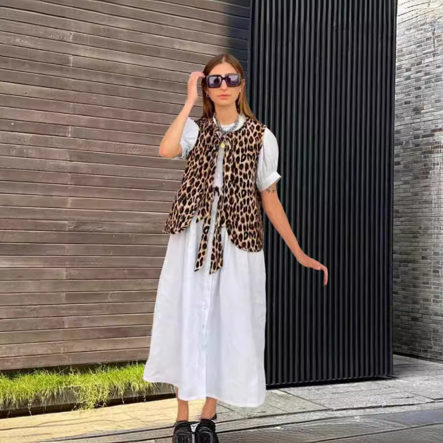 Damen modische Weste mit Schleifen-Design und Leo-Muster Drune