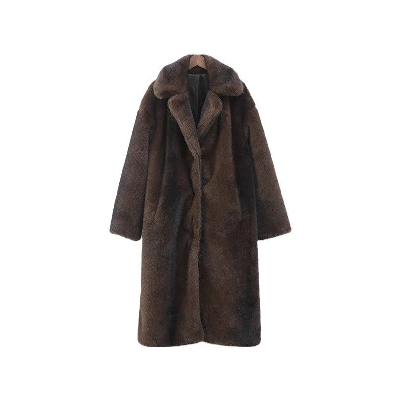 Damen Eleganter Kunstpelzmantel mit weichem Innenfutter Drune