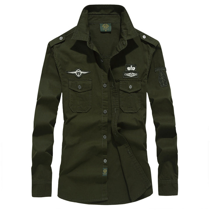 Herren nan Fieldshirt im Vintage-Militärstil mit aufgesetzten Brusttaschen und dekorativen Patches Drune