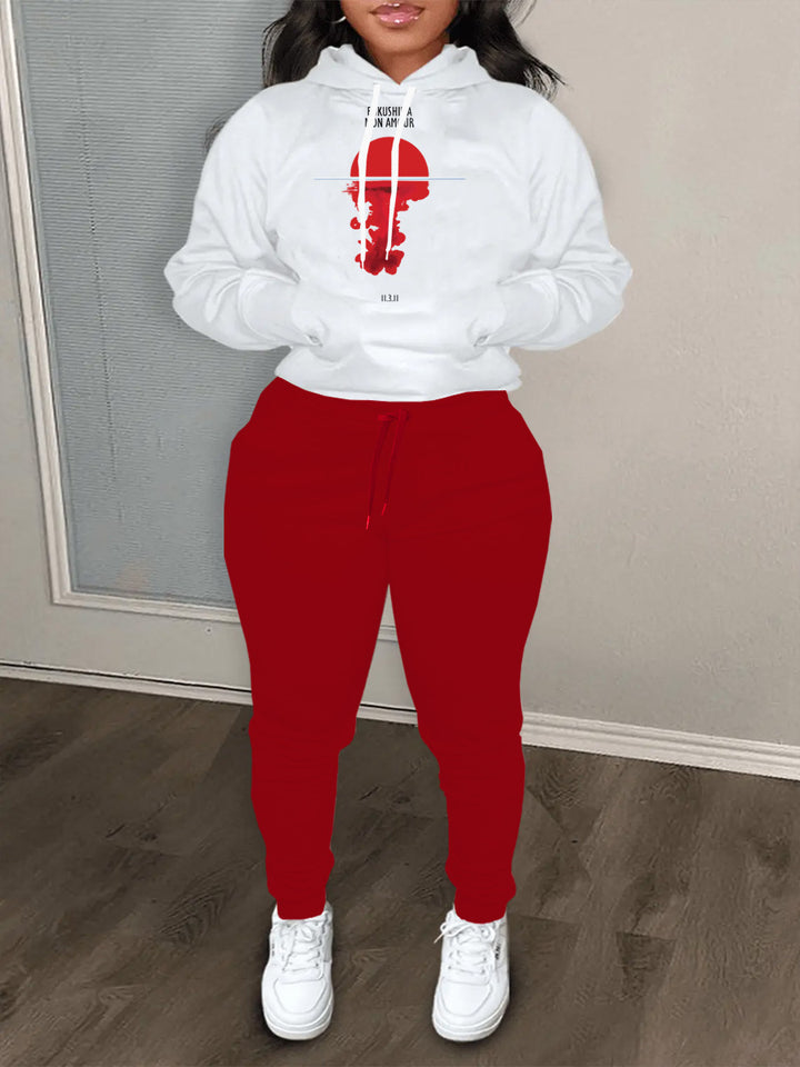 Damen Hoodie mit kreativem Druck und Jogginghose im urbanen Stil Drune