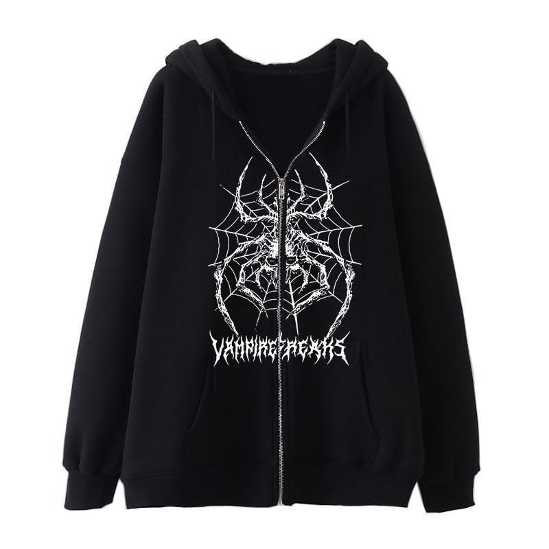 Damen Langarm Kapuzenjacke mit detailreichem Spinnenmotiv Drune